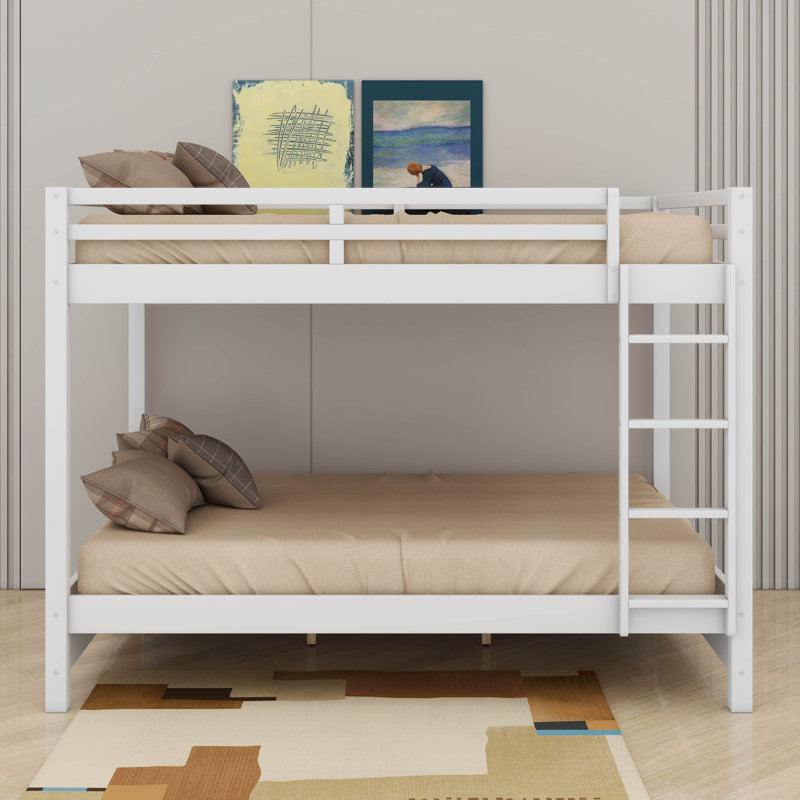 Queen Size Bunk Bed With Ladder, White