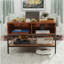 Table basse Farmhouse avec pieds en métal, table carrée avec compartiment de rangement caché pour le salon-288772995