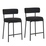 25" Black & White Upholstered Sherpa  Modern Boucle Counter Height Bar Stools with Curved Back and Black Metal Frame (Set of 2)