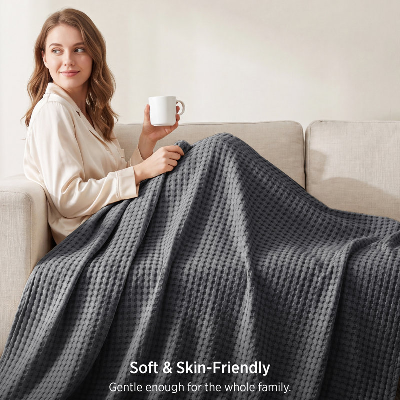 Bedsure 279gsm Cotton & Rayon from Bamboo Waffle Blanket GentleSoft™️, Quiet Shade, Full