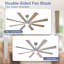Ventilateur de plafond de 66 pouces avec éclairage, style moderne, 8 pales, finition argent et bois, pour intérieur et extérieur, avec télécommande, éclairage à intensité variable, moteur CC silencieux et réversible, minuterie à 6 vitesses.-256611350-256611347-256611345