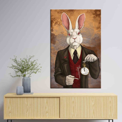 Mr. Rabbit Abstract Alice in Wonderland Art Canvas Featuring Rabbit Wall Art in Modern Poster Style for a Touch of Luxury