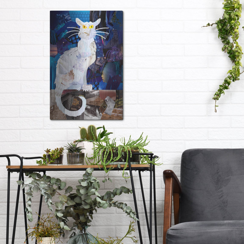 Métal luxueux «Le Chat Blanc» par Artpoptart Métal «Le Chat Blanc» par Artpoptart, H 16 po x l 12 po