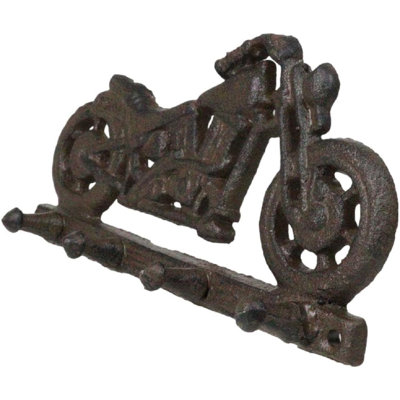 Rustic Cast Iron Retro Motorcycle Bike 4-Peg Wall Hooks Coat Towel Keys Hanger