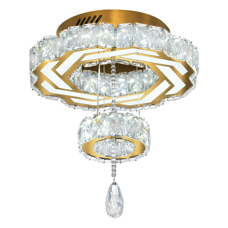 Lustre moderne en cristal doré D15'', plafonnier encastré, petit lustre pour chambre, salon, salle à manger ou couloir