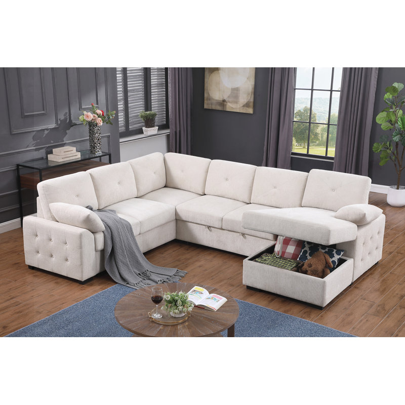 Multi-Functional L-Shaped Corner Sofa with Storage, Beige