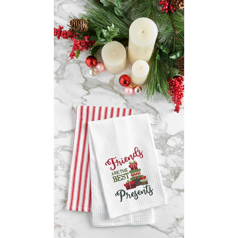 Torchon 100% coton tissé gaufré "Friends Are the Best Presents"
