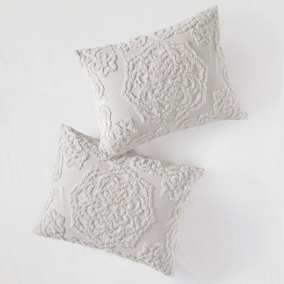 Cotton Chenille Medallion Comforter For A Relaxing Bedroom Grey King/ King Modern And Chic