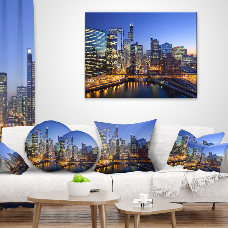 Oreiller chicago river avec ponts au coucher de soleil cityscape, Rectangle 12 po x 20 po
