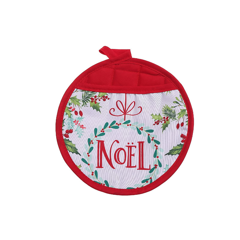 Support à casserole rond avec poche (couronne de Noël) - ensemble de 6