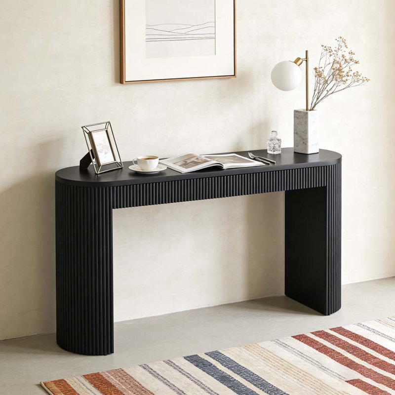 Table d'entrée de 58,2 po avec grand plateau et deux tiroirs, console avec pieds rayés robustes, Noir