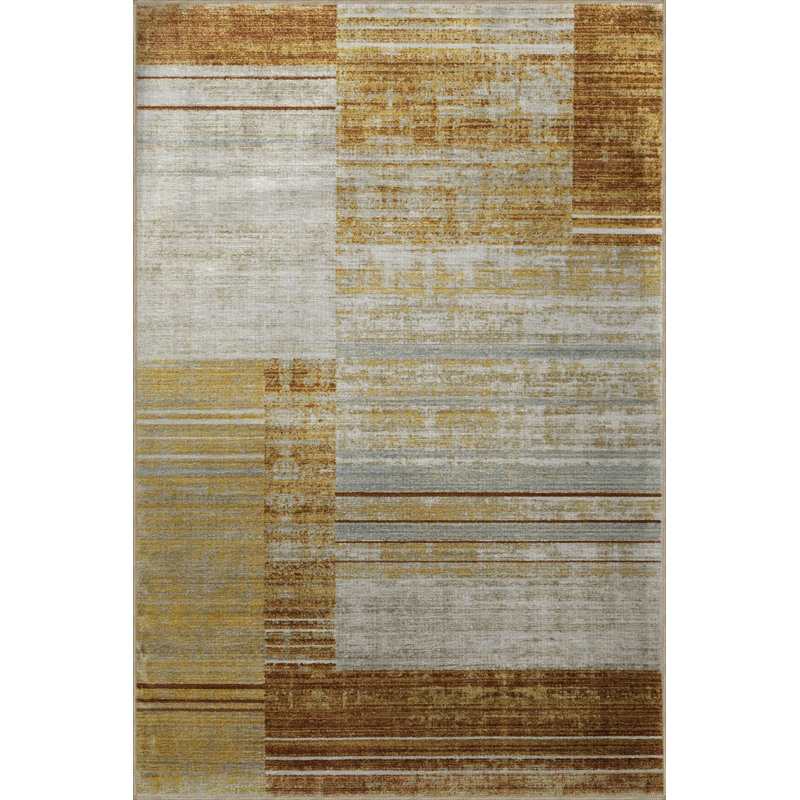 Tapis décoratif moderne à motif abstrait orange et beige, Rectangle 2 pi 8 po x 5 pi