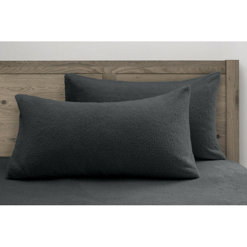 Najya Velosso Teddy Soft Cosy Thermal Fleece Pillowcase Pair, Charcoal