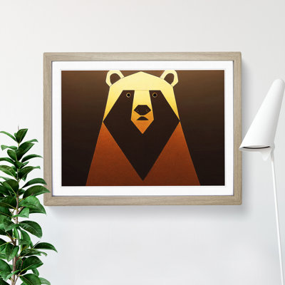 Golden Abstract Bear - Framed Print