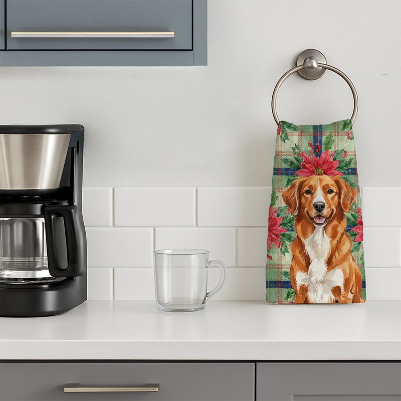 Orange Nova Scotia Duck Tolling Retriever Christmas PoinsettIas Kitchen Towel, Orange Nova Scotia Duck Tolling Retriever