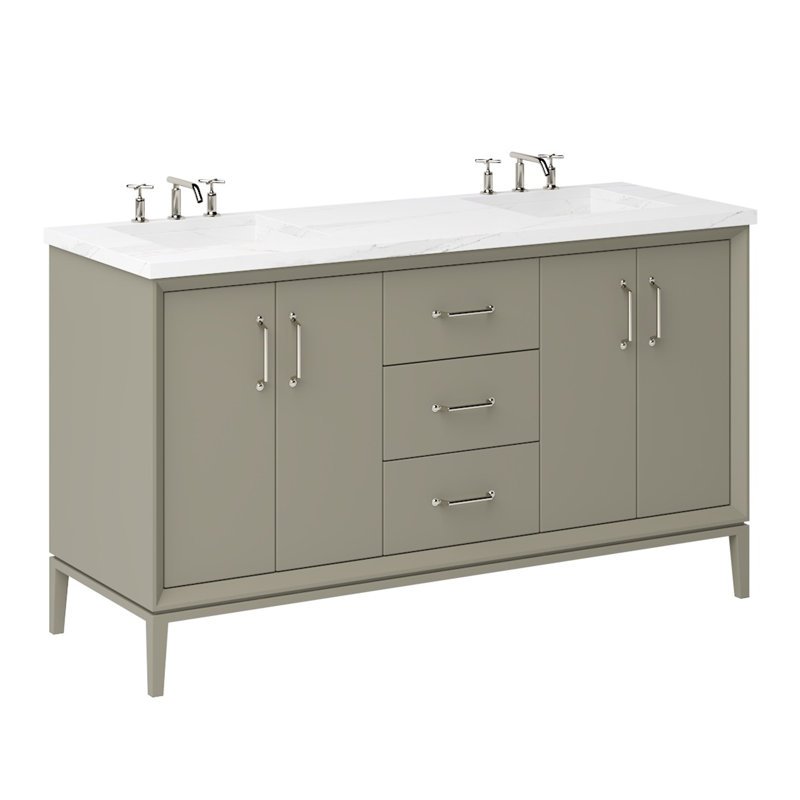 Alexandra Double Bath Vanity, French Olive, 60", Satin Nickel
