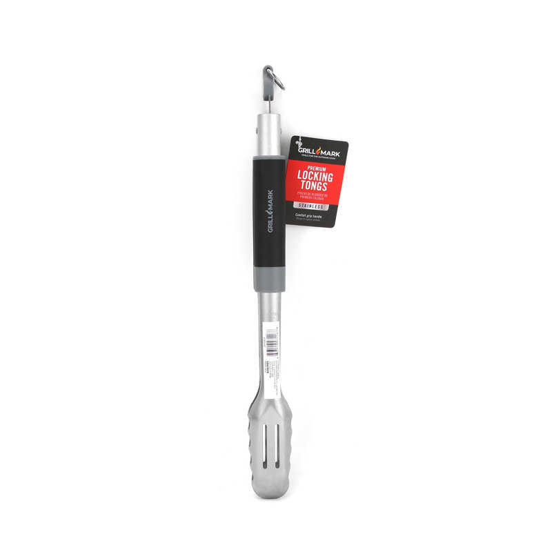 Grill Mark Stainless Steel Black and Silver Locking Grill Tongs