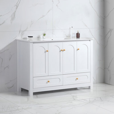 Armoire de rangement de 48 po pour salle de bain 48 po - 4 portes à fermeture douce et 2 tiroirs (sans la cuve en céramique)