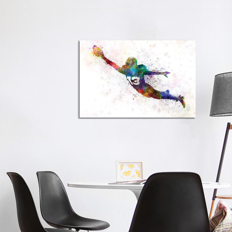 Joueur de football américain marquant Touchdown III par Paul Rommer - peinture sur toile tendue, H 26 po x l 40 po x 1,5 po