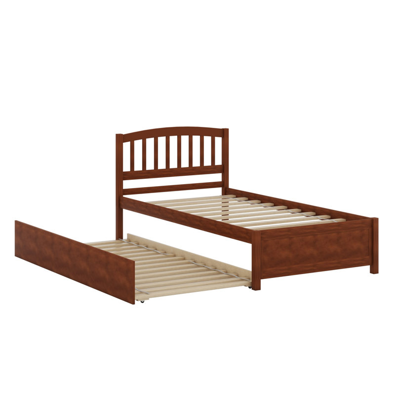Structure de lit plateforme en bois avec lit gigogne, Noyer