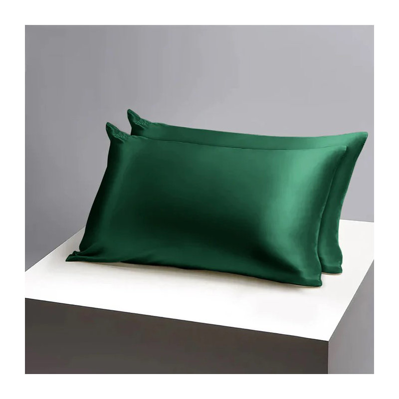 Easy Care Satin Pillow Covers (Set of 2) - Envelope Closure, Wrinkle-Free, Silky Satin Fabric, Emerald