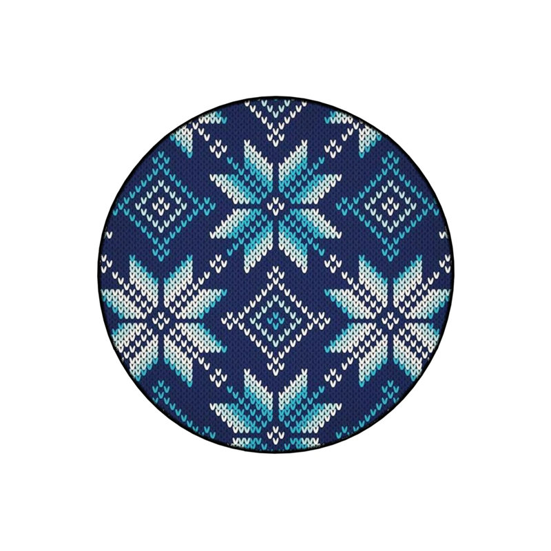 Embroidery-Looking Blue And White Floral Detailed Woven Base Modern Decorative Carpet, Round 4'