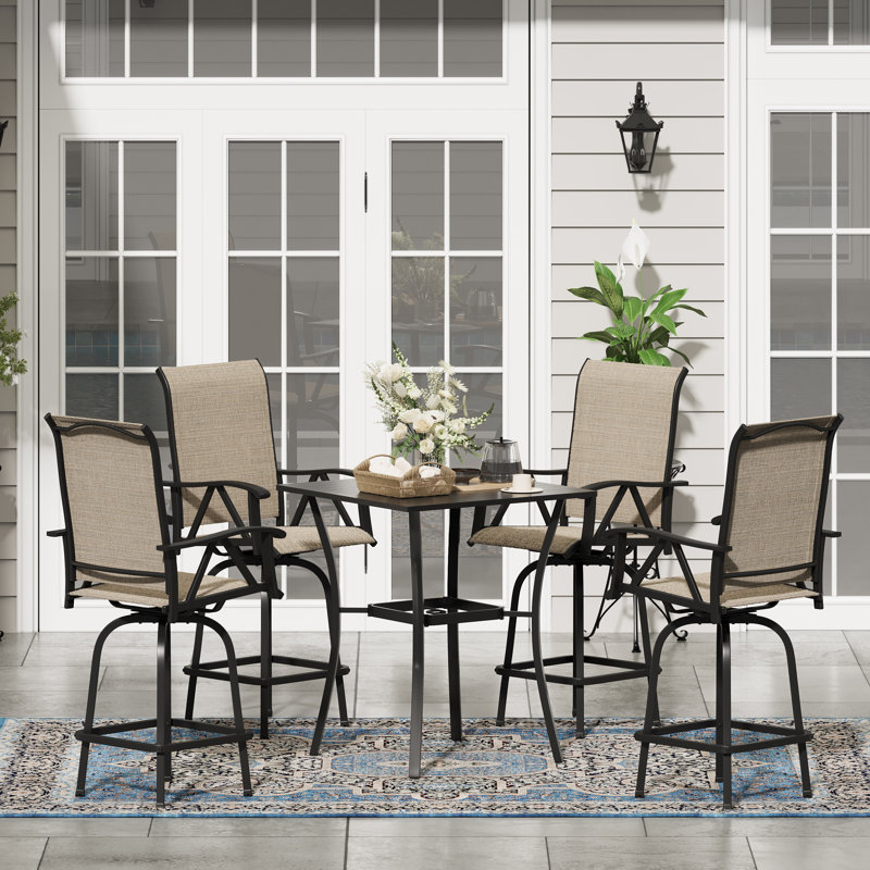 4 Person Patio Swivel Counter-height Dining Set, Brown