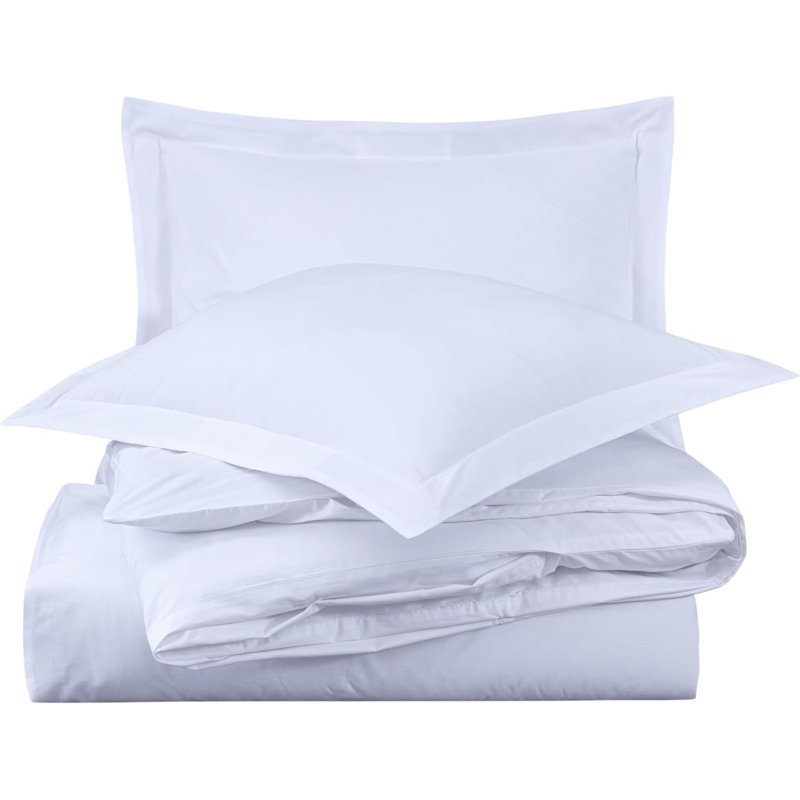 Cotton Twill Solid Duvet Cover, Queen Duvet Cover + 2 Standard Shams, White