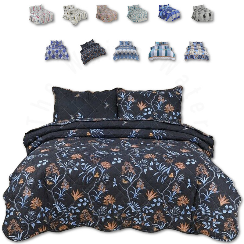 Cotton Blend Floral Bedspread with Pillowcases, Full / Double