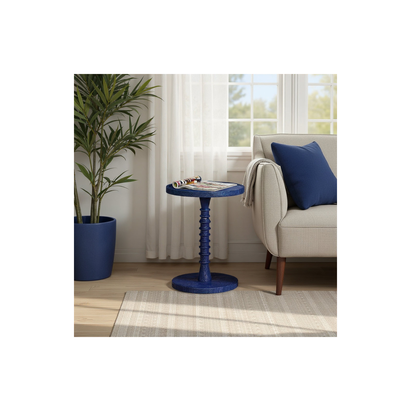 Linda Threaded Drink Table, Navy Blue