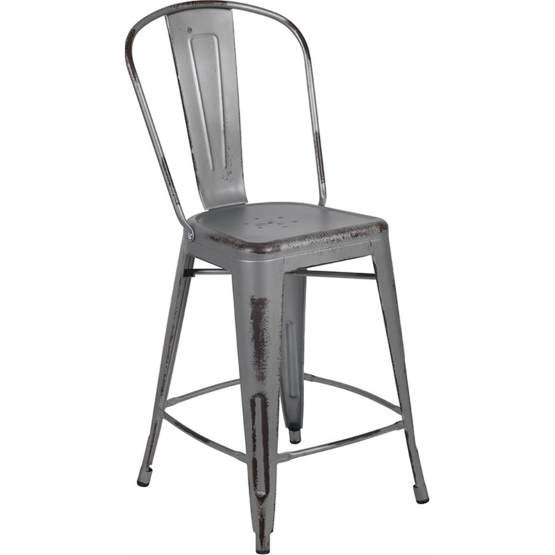 Tabouret de bar Iddings, Argent patiné, 1, Tabouret de comptoir (siège d'une hauteur de 24 p