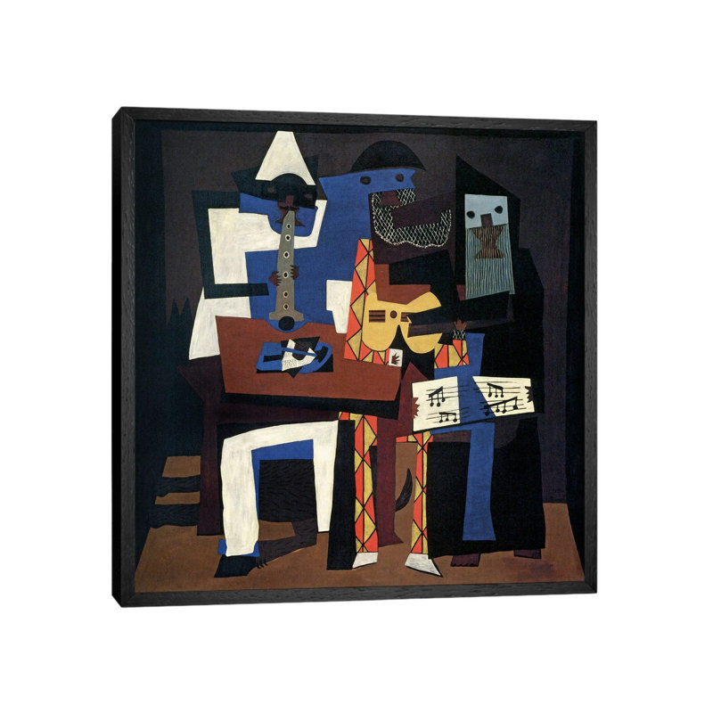 Three Musicians by Pablo Picasso - Painting on Canvas, 66.04 cm H x 66.04 cm W, Black Framed