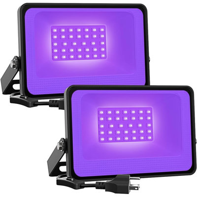 Ensemble de 2 projecteurs à DEL avec lumière noire 38W avec prise, étanches IP66, 385 à 400nm