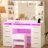 Adriel 43.3"W Makeup Vanity Desk With Lights, See-Through Desktop, Power Outlet