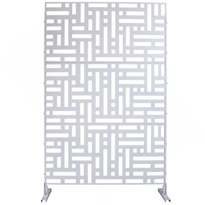 Écran d'intimité extérieur et intérieur en métal H 76 po x l 48 po, écran d'intimité décoratif autoportant pour terrasse de balcon, panneaux de clôture d'intimité pour jardin extérieur PS103 BLANC