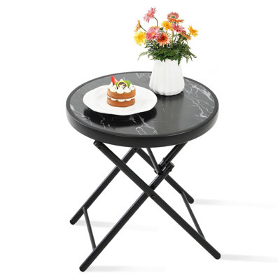 Table d'appoint pliante pour patio avec plateau en verre trempé