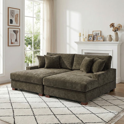 Canapé-lit surdimensionné en chenille avec accoudoirs et coussins décoratifs