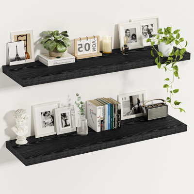 Ensemble de 2 tablettes flottantes avec supports invisibles, tablettes murales de 55 po de largeur x 12 po de profondeur pour le salon, la chambre à coucher, la cuisine, la salle de bain et le bureau, décor rustique avec capacité de poids élevée