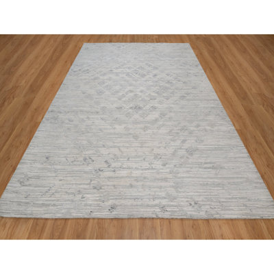 Tapis oriental blanc crème en laine naturelle nouée à la main de conception moderne 9 pi x 12 pi 1 po