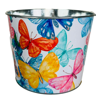 Magnifique pot à fleurs en métal avec imprimé de papillons