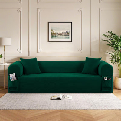 Boneless Floor Sofa Sofa-in-a-Box, No Installation & Easy to Transport Memory Foam With Individual Pocket Springs Seat Comfy Sofa Couch with 2 Matching Pillows, Couch for Living Room or Bedroom