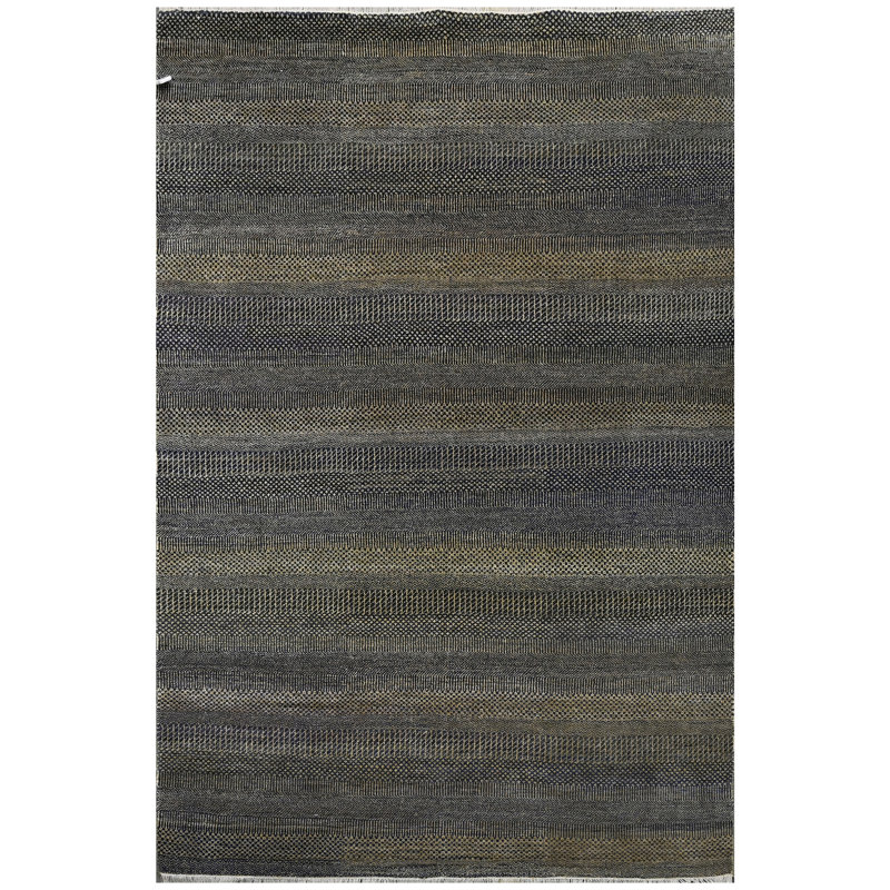 Tapis noir et doré de haute qualité noué à la main