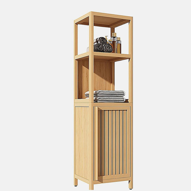 Meuble de rangement multifonctionnel en bambou pour salle de bain, Naturel