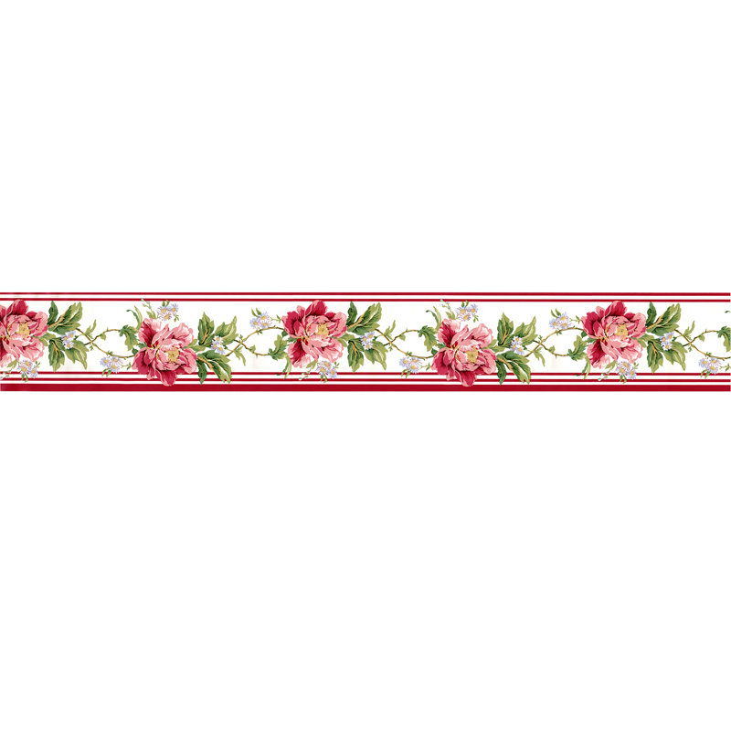 Cabbage Rose Floral Wallpaper Border