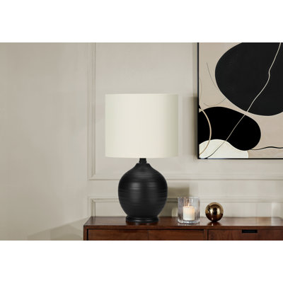 Lighting, H 17 po, lampe de table, céramique noire, abat-jour ivoire / crème, transitionnel