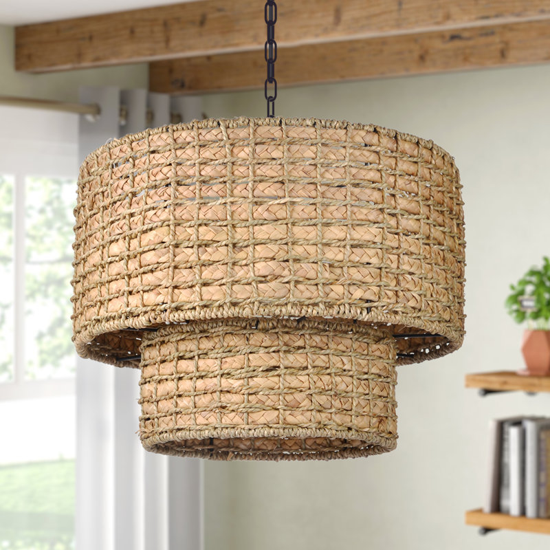 Luminaire suspendu géométrique naturel à 1 lumière Ashini, H 78 po x l 15,74 po x P 15,74 po