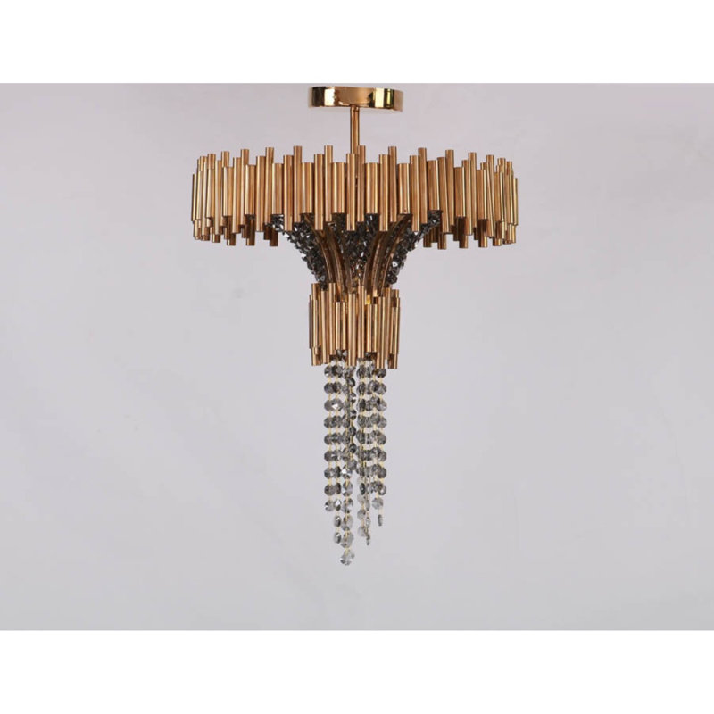 Lustre tambour en cristal Scala Plafond Light, Laiton brossé, Ambre, 46 po de diamètre x 24 po de hauteur