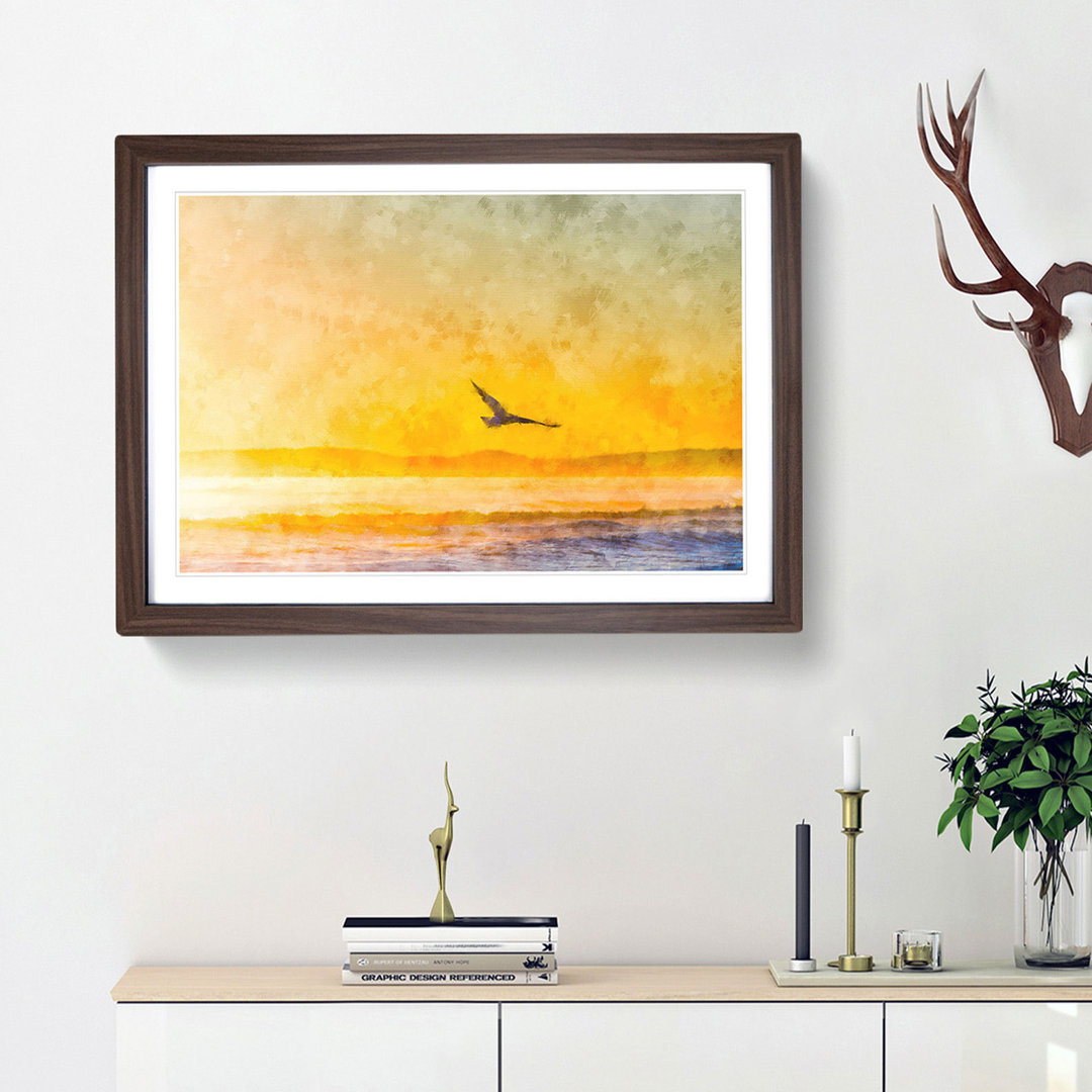 Seagull Flying over the Beach - Framed Print