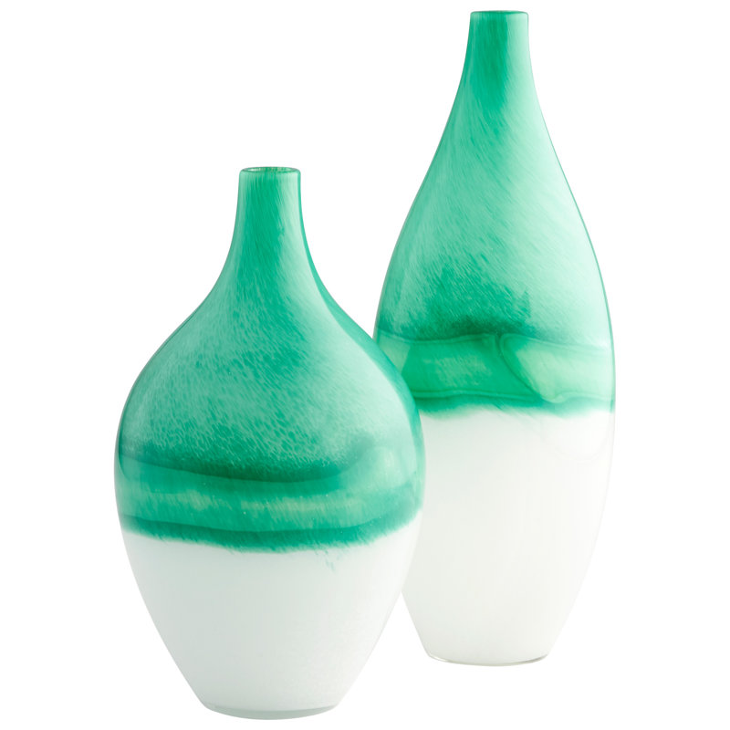 Contemporary Swirled Blue and White Glass Bud Vase, 16"