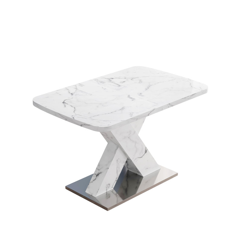 Modern Square Dining Table, White, White
